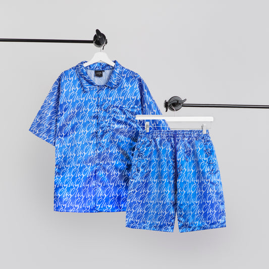 Nipsey Blue Silk Shirt & Shorts Set